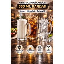 İstanbul Horeca Polikarbon Kırılmaz 6 Adet 560 ml Kulplu Bardak Ayran Bardağı Meşrubat ve Su Için Uygun