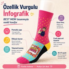 S'82 Best Mom Kadın Çorabı 36-40 Pamuklu Dikişsiz Burun Pop Art Desenli Renkli Soket Hediyelik Çorap