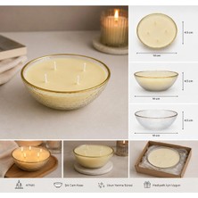 Adivo Store 4 Fitilli Cam Kase Mum – Dekoratif Büyük Boy Soya Wax Mum – Gold Detaylı Şık Tasarım – 14 cm