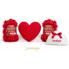 Alize Kalp Yastık Puffy Furlove Malzemesi 2 Adet Puffy Furlove 56 Kırmızı ve Boncuk Elyaf Seti Hediye
