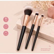 Haneliya 3’lü Makyaj Fırçası Seti Siyah Rose Gold – Yüz, Göz ve Detay Makyaj Fırçaları