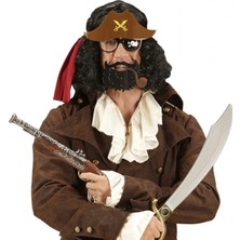 Kahve Renk Şapkalı Siyah Sakallı Pipolu Jack Sparrow Denizci Korsan Gözlüğü 24X25 cm
