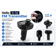 Hello X16 Fm Transmitter -  LED Ekran 2xusb-Tf-Bluetooth Destekli 2.1A Fm Transmitter