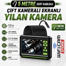 Wificam Çift Kameralı Ekranlı Yılan Kamera 5.5mm Lens 5 Metre Sert Kablo