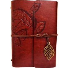 Yaprak Desenli Kahverengi Deri Defter