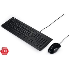 Asus U2000 Q Türkçe 1000DPI USB Siyah Kablolu Klavye Mouse Set - U2000-KBM-TR-Q (Kdo)