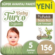 Baby Turco Doğadan Süper Avantaj Paketi Pofuduk Bebek Bezi 5 Numara Junior 156 Adet