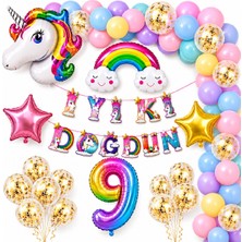 Bkmc Party Premium Unicorn Doğum Günü Süsleme Seti | Gökkuşağı Balon Zinciri | 1-9 Yaş Rakamlı Iyi Ki Doğdun Set Doğum Günü Parti Seti Süsü