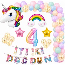 Bkmc Party Premium Unicorn Doğum Günü Süsleme Seti | Gökkuşağı Balon Zinciri | 1-9 Yaş Rakamlı Iyi Ki Doğdun Set Doğum Günü Parti Seti Süsü