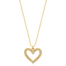 Emiliano Jewellery Zirkon Taşlı Altın Kaplamalı Kalp Gümüş Kolye