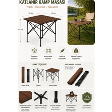 Ahşap Katlanabilir Omuz Askılı Taşıma Çantalı L -Kamp - Piknik - Bahçe - Balkon Masası (2mm Profil Kalınlığı)
