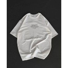 Demir Grup cc Unisex Bisiklet Yaka Baskılı Oversize T-Shirt - Beyaz