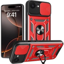 Mey Ithalat® iPhone 16E Kılıf Pars Lens Yüzüklü Silikon - Kırmızı