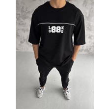 Demir Grup cc Unisex Bisiklet Yaka Baskılı Oversize T-Shirt - Siyah