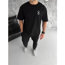 Demir Grup cc Unisex Bisiklet Yaka Baskılı Oversize T-Shirt - Siyah