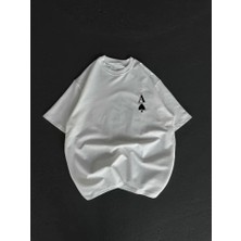 Demir Grup cc Unisex Bisiklet Yaka Baskılı Oversize T-Shirt - Beyaz