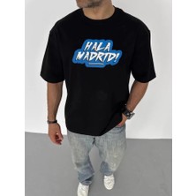 Demir Grup cc Unisex Bisiklet Yaka Baskılı Oversize T-Shirt - Siyah