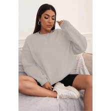 Tarz Yeri Kadın Düz Bisiklet Yaka 3 Iplik Sweatshirt - Boyalı Gri