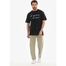 Demir Grup cc Unisex Bisiklet Yaka Baskılı Oversize T-Shirt - Siyah