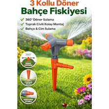 Ayrex 3 Kollu Döner Bahçe Fıskiyesi, 360° Sulama, Kazıklı Montaj, Hortum Bağlantılı, Çim V