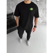 Demir Grup cc Unisex Bisiklet Yaka Baskılı Oversize T-Shirt - Siyah