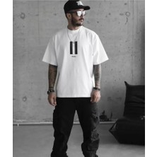 Demir Grup cc Unisex Bisiklet Yaka Baskılı Oversize T-Shirt - Beyaz