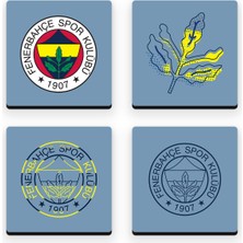 Fenerbahçe Buz Mavi Ahşap Bardak Altlığı (4'lü Set) - Lisanslı Orijinal