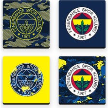 Fenerbahçe Kamuflaj Armalar Ahşap Bardak Altlığı (4'lü Set) - Lisanslı Orijinal