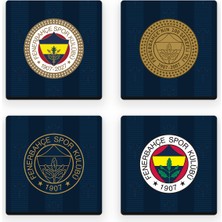 Fenerbahçe Armalar Ahşap Bardak Altlığı (4'lü Set) - Lisanslı Orijinal