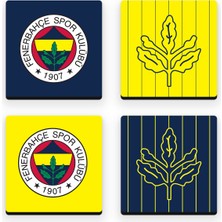 Fenerbahçe Sarı Lacivert Palamut Ahşap Bardak Altlığı (4'lü Set) - Lisanslı Orijinal