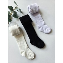 Panfilia Pamuklu Siyah Krem Beyaz Külotlu Çorap 3'lü Set / Kız Erkek Bebek Çocuk