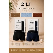 Tarz Yeri Erkek Likralı Pamuklu Nefes Alan Penye Boxer 2'li Paket - Siyah & Lacivert