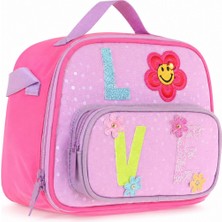 Love Kaukko Desenli Çocuk Beslenme Çantası – Fermuarlı, Taşıma Saplı, Geniş Iç Hacimli Pembe Lunch Bag