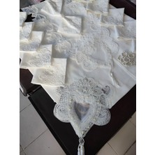12 Kişilik Masa Örtüsü Takımı, Masa Seti 12 Kişilik 26 Parça 160X220CM Yarım Dantelli
