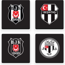 Beşiktaş Retro Armalar Ahşap Bardak Altlığı (4'lü Set) - Lisanslı Orijinal