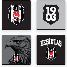 Beşiktaş Kara Kartal Ahşap Bardak Altlığı (4'lü Set) - Lisanslı Orijinal