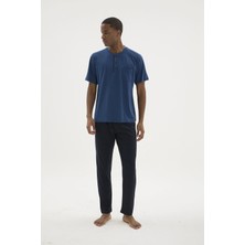 Uslucan Alışveriş Kocabey 2209-1 Erkek Süper Battal Midi Yaka Pijama Takım