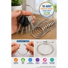 Toyfest Çelik Tel Halka 10 Adet Vidalı Anahtarlık Kartela Numune Etiket Ekipman Bağlantı Halkası Fuar 15 cm