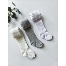 Panfilia Pamuklu Beyaz Gri Krem Külotlu Çorap 3'lü Set / Kız Erkek Bebek Çocuk