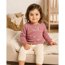 Tuffy Kız Bebek Gül Kurusu Baskılı Sweatshirt Rahat Kesim Klasik Yaka