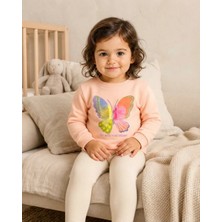 Tuffy Pudra Renkli Kız Bebek Sweatshirt Kelebek Detaylı