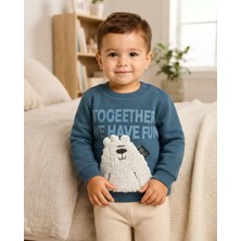 Tuffy Mavi – Erkek Bebek Indigo Renk Baskılı Ayılı Rahat Sweatshirt