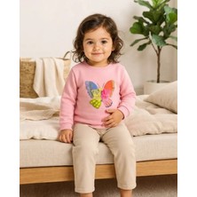 Tuffy Pembe Kelebek Desenli Bebek Sweatshirt Konforlu Üst Giyim