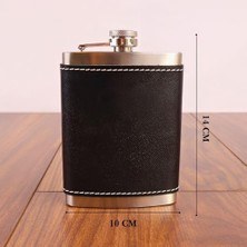 TeknoKapsül Perlotus 8 Oz 235 cc Hunili Siyah Hakiki Deri Kılıflı Çelik Viski Içki Matarası