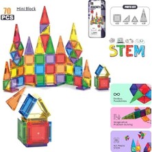TeknoKapsül Solira Store - 70 Parça Mini Manyetik Blok Seti 3.75 cm Güçlü Mıknatıslı Renkli 3D Yapı Oyuncak Stem Eğitici Zeka Geliştirici