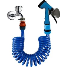 OEM Plasyay Spiral Sulama&amp;yıkama Hortumu ve Fonksiyonlu Başlık Seti Mavi 5 Metre