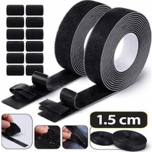 OEM Cırt Bant 1.5 cm – 5 Metre Siyah Hook &amp; Loop – Güçlü Tutuculuk – Tekstil, Kablo Düzenleme, Ev &amp; Ofis Kullanımı (Siyah) (Ürünün Arkası Yapışkanlı Değildir)