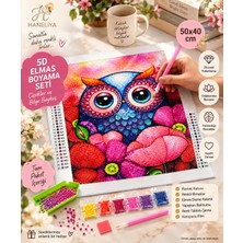 Haneliya 5d Elmas Boyama Seti Çiçekler ve Bilge Baykuş 50X40 cm Tam Set Hobi Kiti