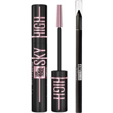 TeknoKapsül Maybelline New York Lash Sensational Sky High Cosmic Black Maskara + Tattoo Liner Jel Göz Kalemi, 900 Deep Onyx (Siyah) Makyaj Seti