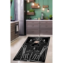 TeknoKapsül Pelangi Coffe Temalı Dijital Baskı Yıkanabilir Kaymaz Taban Leke Tutmaz Mutfak Halısı, Siyah 160 x 240
